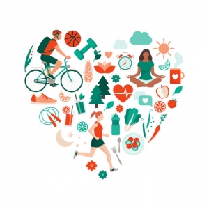 multiple wellness graphics in the shape of a heart