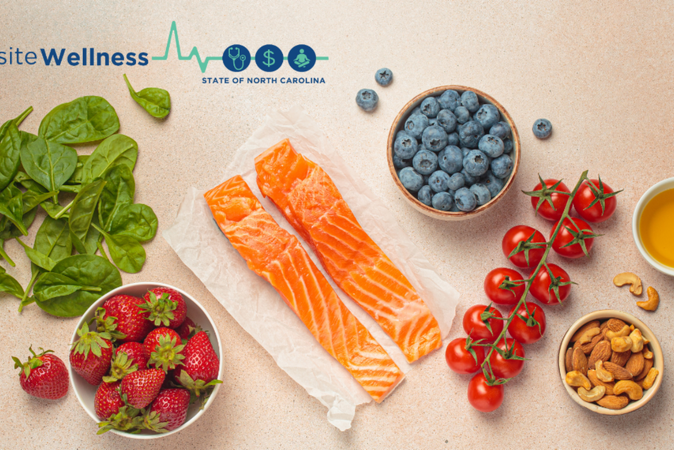 Fruit & Vegetable Display with Strips of Salmon