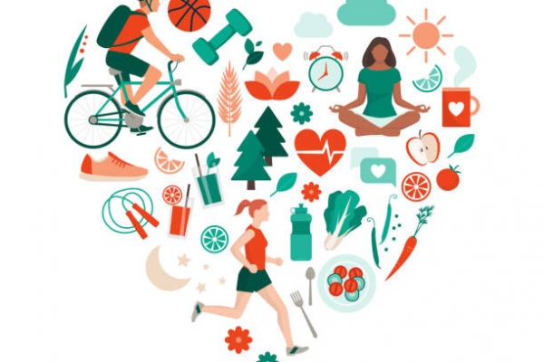 multiple wellness graphics in the shape of a heart